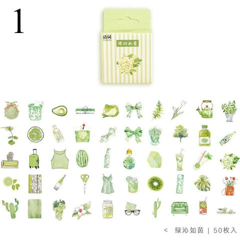 50Pcs Cute Plant Stationery Stickers Kawaii Drink Stickers Paper Adhesive Stickers For Kids DIY Scrapbooking Diary Photos Albums