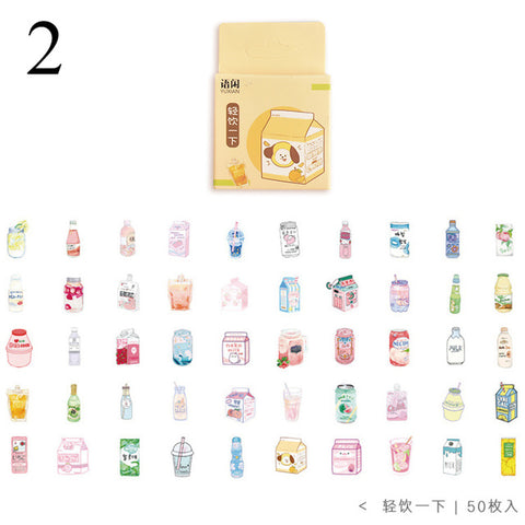 50Pcs Cute Plant Stationery Stickers Kawaii Drink Stickers Paper Adhesive Stickers For Kids DIY Scrapbooking Diary Photos Albums
