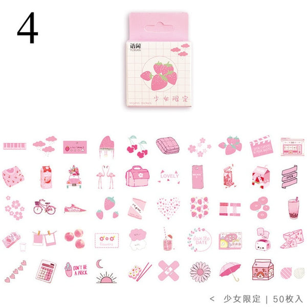 50Pcs Cute Plant Stationery Stickers Kawaii Drink Stickers Paper Adhesive Stickers For Kids DIY Scrapbooking Diary Photos Albums
