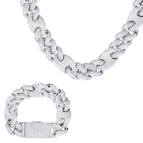 TOPGRILLZ 20mm New Lock Clasp Miami Cuban Chain with Bracelet & Necklace Set AAA Bling Cubic Zirconia CZ Hip hop Rock Jewelry