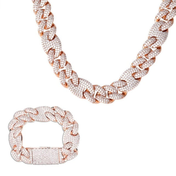 TOPGRILLZ 20mm New Lock Clasp Miami Cuban Chain with Bracelet & Necklace Set AAA Bling Cubic Zirconia CZ Hip hop Rock Jewelry