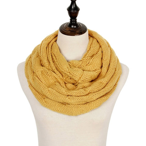 2019 Knitted Cable Ring Scarf Women Soft Winter Infinity Scarves Cashmere Neck Circle Scarf Luxury Brand Ladies Warm Snood Scarf