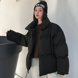 Korean Style 2019 Winter Jacket Women Stand Collar Solid Black White Female Down Coat Loose Oversized Womens Short Parka - THE PLACE TO BE !!