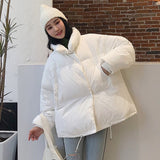 Korean Style 2019 Winter Jacket Women Stand Collar Solid Black White Female Down Coat Loose Oversized Womens Short Parka - THE PLACE TO BE !!