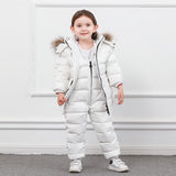 Winter Children Down Suit Long  Zipper Solid White Duck Down Boys Girls Down Jackets Thickening Jacket + Pants Two piece Clothes - THE PLACE TO BE !!