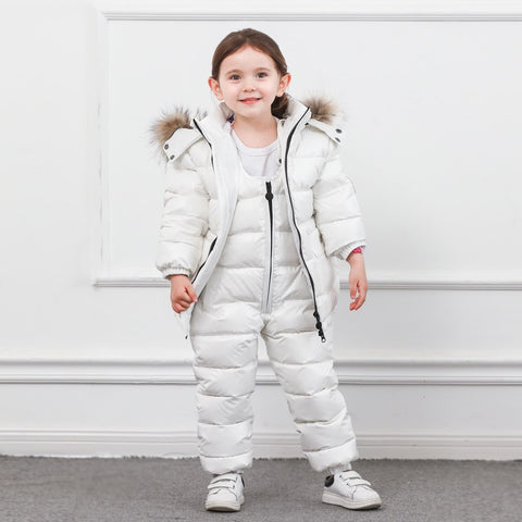 Winter Children Down Suit Long  Zipper Solid White Duck Down Boys Girls Down Jackets Thickening Jacket + Pants Two piece Clothes - THE PLACE TO BE !!