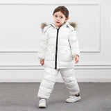 Winter Children Down Suit Long  Zipper Solid White Duck Down Boys Girls Down Jackets Thickening Jacket + Pants Two piece Clothes - THE PLACE TO BE !!