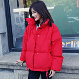 Korean Style 2019 Winter Jacket Women Stand Collar Solid Black White Female Down Coat Loose Oversized Womens Short Parka - THE PLACE TO BE !!
