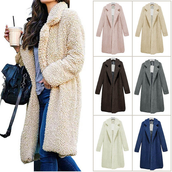 Hot Women Lady Top Coat Long Sleeve Warm Lapel Fashion Medium Length Solid Color For Winter CGU 88