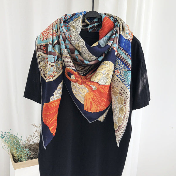 Luxury Silk Scarf For Women Cashmere Hijab Scarfs Kerchief 140*140cm Square Shawls Neckerchief Headband Scarves For Ladies 2019