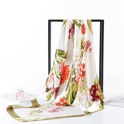 2019 Silk Scarf Fashion Foulard Satin Shawl Scarf Big Size 90*90cm Square silk Hair/Head Scarves Women bandana Large Hija