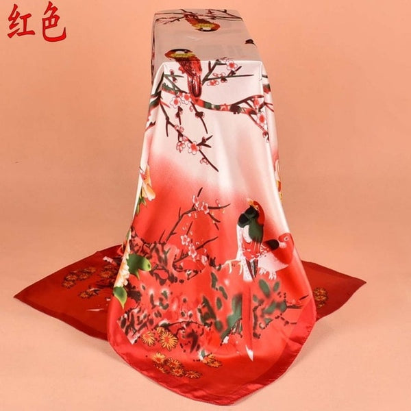 Fashion Scarves For Women Shawl Print Silk Satin Scarf Female 90cmx90cm Luxury Brand Square Hijab Shawls Head Scarfs for Ladies