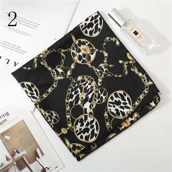 50*50cm Satin Silk Scarf Fashion Women Neck Scarf Print Square Flight Attendants Handkerchief Rings Lady Hair Scarf