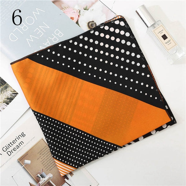 50*50cm Satin Silk Scarf Fashion Women Neck Scarf Print Square Flight Attendants Handkerchief Rings Lady Hair Scarf