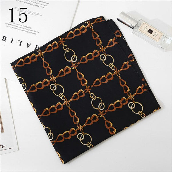 50*50cm Satin Silk Scarf Fashion Women Neck Scarf Print Square Flight Attendants Handkerchief Rings Lady Hair Scarf