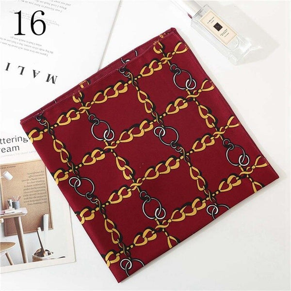 50*50cm Satin Silk Scarf Fashion Women Neck Scarf Print Square Flight Attendants Handkerchief Rings Lady Hair Scarf