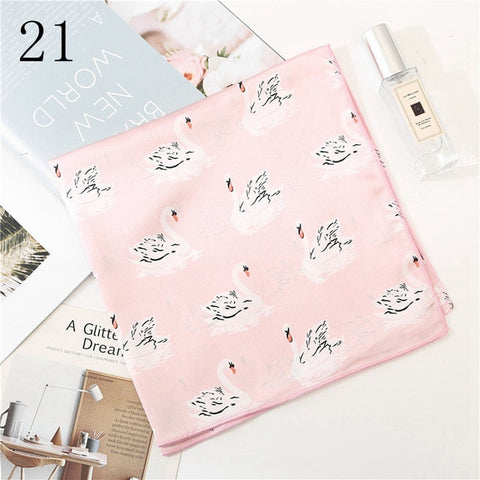 50*50cm Satin Silk Scarf Fashion Women Neck Scarf Print Square Flight Attendants Handkerchief Rings Lady Hair Scarf
