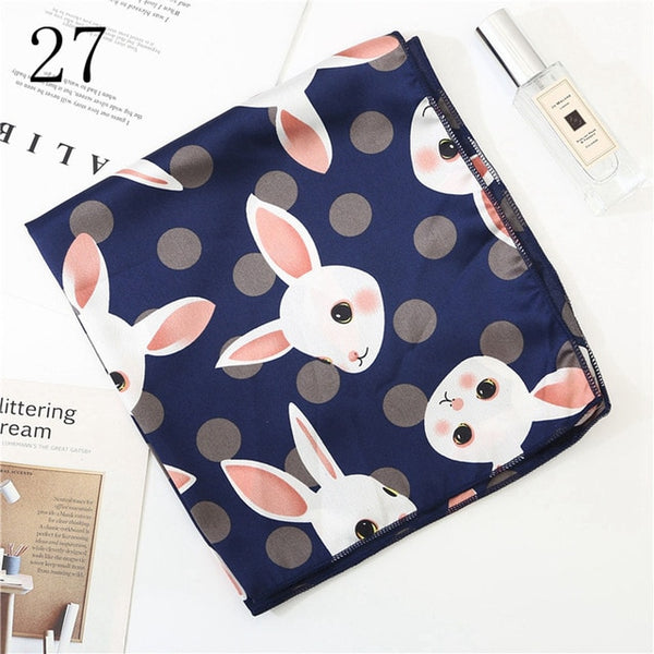 50*50cm Satin Silk Scarf Fashion Women Neck Scarf Print Square Flight Attendants Handkerchief Rings Lady Hair Scarf