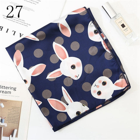50*50cm Satin Silk Scarf Fashion Women Neck Scarf Print Square Flight Attendants Handkerchief Rings Lady Hair Scarf