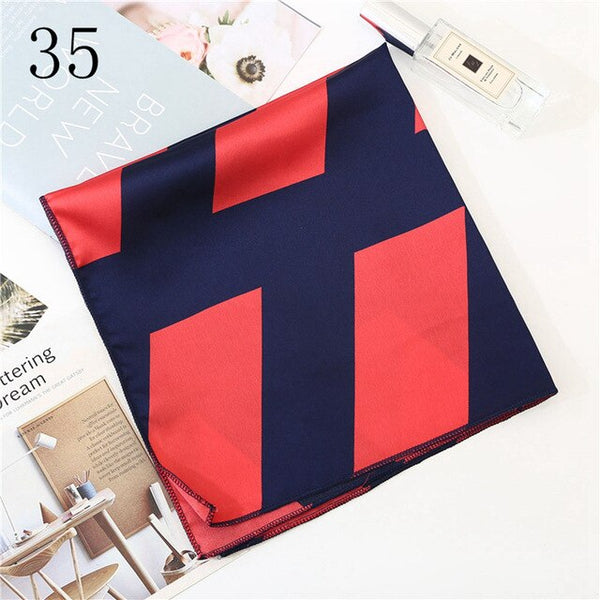 50*50cm Satin Silk Scarf Fashion Women Neck Scarf Print Square Flight Attendants Handkerchief Rings Lady Hair Scarf