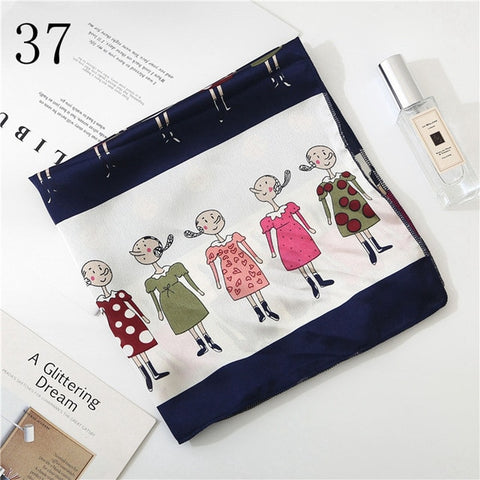 50*50cm Satin Silk Scarf Fashion Women Neck Scarf Print Square Flight Attendants Handkerchief Rings Lady Hair Scarf