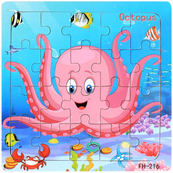 Wooden Puzzles Toys 20Pcs Kids Joy Superior Quality Puzzle Wood Cartoon Animals Jigsaw Puzzles Educational Toys For Children