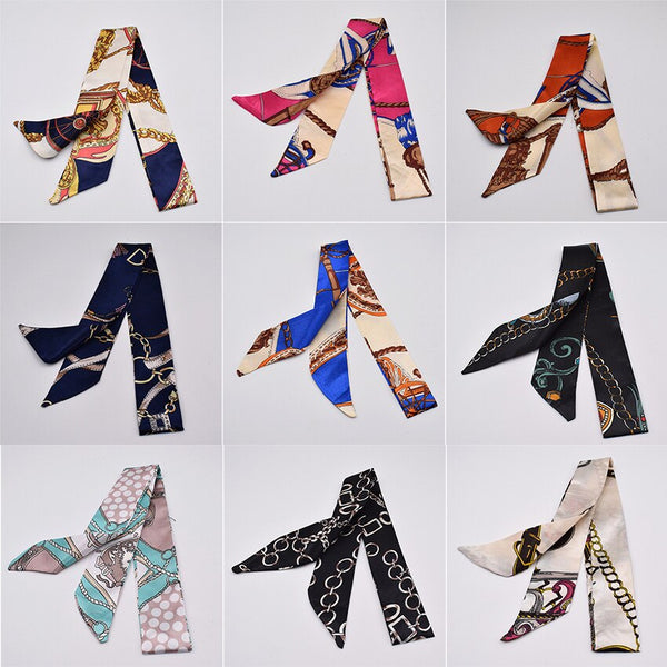 Small Silk Scarf For Women 2019 New Print Handle Bag Ribbons Brand Fashion Head Scarf Small Long Skinny Scarves Wholesale