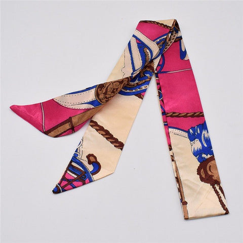 Small Silk Scarf For Women 2019 New Print Handle Bag Ribbons Brand Fashion Head Scarf Small Long Skinny Scarves Wholesale