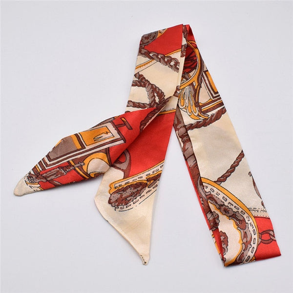 Small Silk Scarf For Women 2019 New Print Handle Bag Ribbons Brand Fashion Head Scarf Small Long Skinny Scarves Wholesale