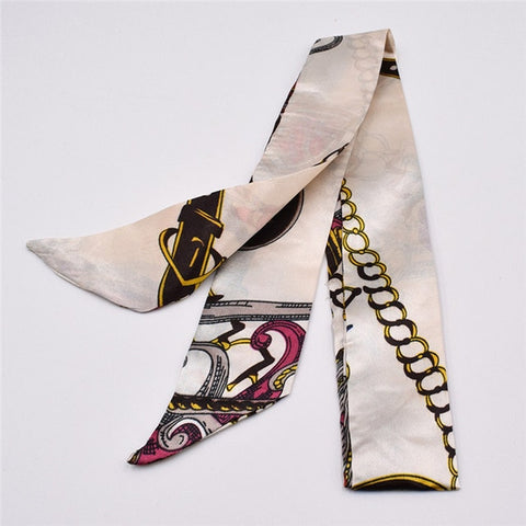 Small Silk Scarf For Women 2019 New Print Handle Bag Ribbons Brand Fashion Head Scarf Small Long Skinny Scarves Wholesale