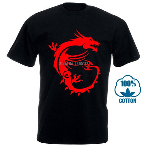 Msi Dragon Gaming Black Tee Size S 3Xl Men'S Cotton T Shirt