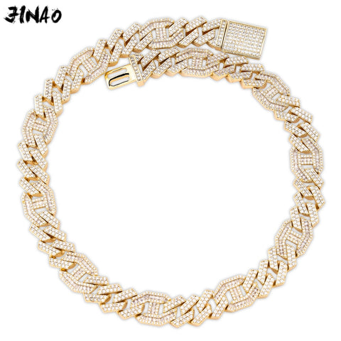 JINAO Men 14mm Iced Out Chain Zircon Miami Cuban Link Baguette Zircon Necklace Bling Hip Hop Jewelry Gold Silver Rosegold 16-30 - THE PLACE TO BE !!