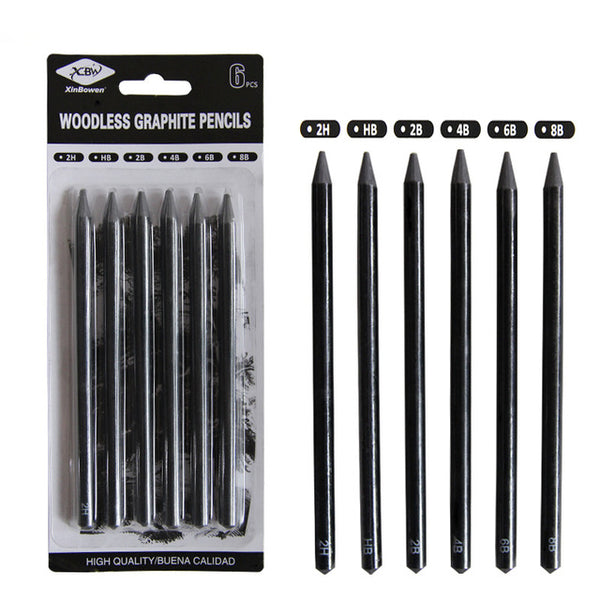 EZONE 6PCS Professional Pure Carbon Sketch Pens 2B/4B/6B/8B/2H/HB Woodless Charcoal Pencil For Sketching Drawing Tool Art Supply