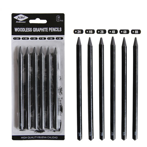 EZONE 6PCS Professional Pure Carbon Sketch Pens 2B/4B/6B/8B/2H/HB Woodless Charcoal Pencil For Sketching Drawing Tool Art Supply