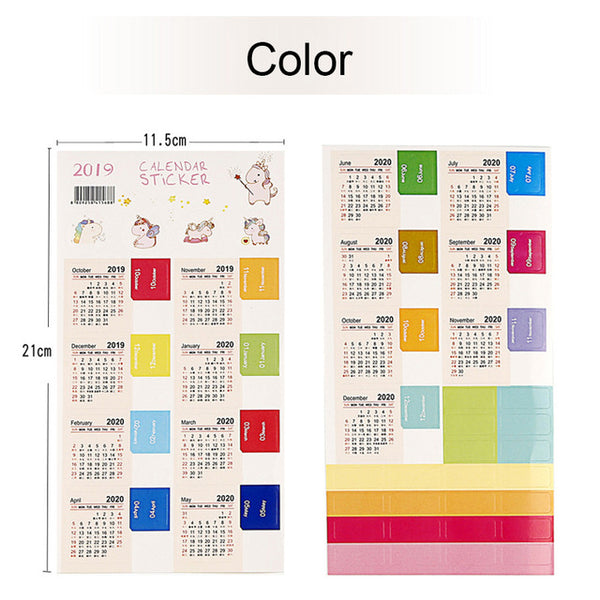 2020 Year Calendar Stickers Index Bookmark Planner Bullet Journal Accessories Decorative Stickers Label Calendar Stationery 2pcs