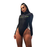 Kliou women sexy skinny thin full sleeve bodysuit High-grade elastic fabric rompers striped patchwork letter print playsuit - THE PLACE TO BE !!