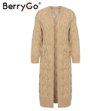 BerryGo Vintage mohair long cardigan women sweaters female Long sleeve pocket winter cardigans Casual knitwear pure jumpers - THE PLACE TO BE !!