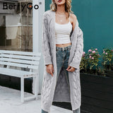 BerryGo Vintage mohair long cardigan women sweaters female Long sleeve pocket winter cardigans Casual knitwear pure jumpers - THE PLACE TO BE !!