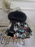 Girls Boys Real Fur Parka Graffiti Winter Warm Jacket Children Clothes Natural Raccoon Fur Hood Coat Real Rabbit Fur liner TZ373 - THE PLACE TO BE !!