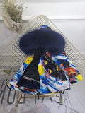 Girls Boys Real Fur Parka Graffiti Winter Warm Jacket Children Clothes Natural Raccoon Fur Hood Coat Real Rabbit Fur liner TZ373 - THE PLACE TO BE !!