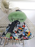 Girls Boys Real Fur Parka Graffiti Winter Warm Jacket Children Clothes Natural Raccoon Fur Hood Coat Real Rabbit Fur liner TZ373 - THE PLACE TO BE !!