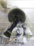 Girls Boys Real Fur Parka Graffiti Winter Warm Jacket Children Clothes Natural Raccoon Fur Hood Coat Real Rabbit Fur liner TZ373 - THE PLACE TO BE !!