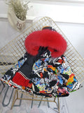 Girls Boys Real Fur Parka Graffiti Winter Warm Jacket Children Clothes Natural Raccoon Fur Hood Coat Real Rabbit Fur liner TZ373 - THE PLACE TO BE !!