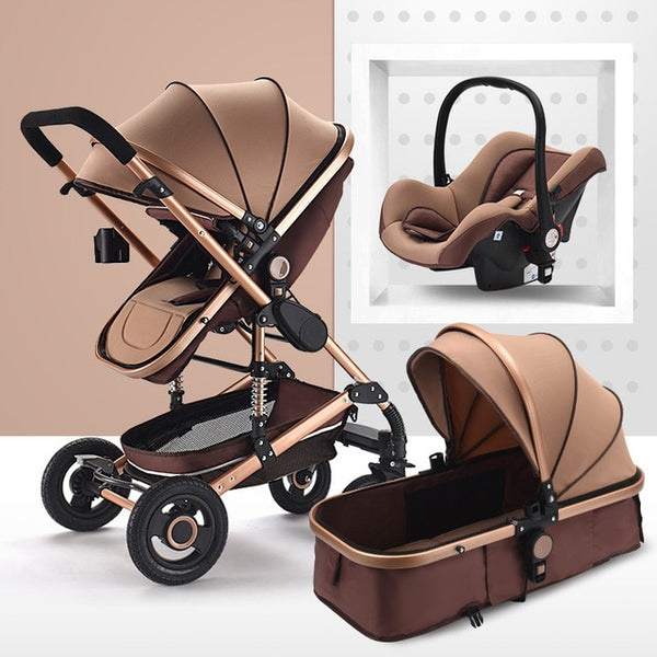 3 in 1 Multifunctional Baby Stroller Folding Carriage High Landscape Gold Red Baby Stroller Newborn Stroller Mother Assistant