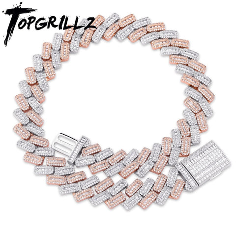 TOPGRILLZ 20mm Miami Baguette Zircon Prong Set Box Clasp Cuban Chains Necklace For Men Hip Hop Iced Out Bling Rapper Jewelry - THE PLACE TO BE !!