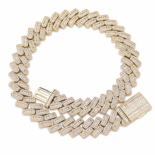 TOPGRILLZ 20mm Miami Baguette Zircon Prong Set Box Clasp Cuban Chains Necklace For Men Hip Hop Iced Out Bling Rapper Jewelry