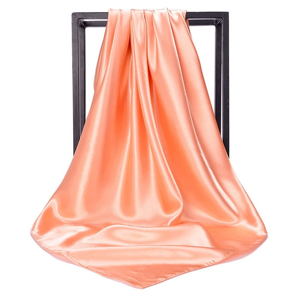 O CHUANG Black Women Square Silk Scarf Wraps Autumn Winter Sjaal Luxury Large Satin Scarves Muslim Head Scarf 90*90cm