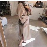 Korean long coat new 2019 autumn winter casual with belt khaki wool coat women turn down collar fashion outerwear - THE PLACE TO BE !!