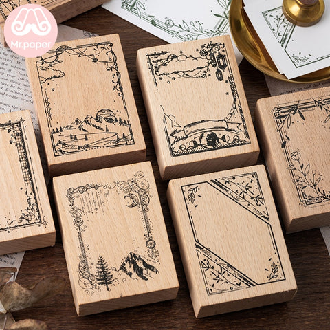 Mr Paper Vintage Retro Style Flower Frame Border Series Wooden Rubber Stamps for Scrapbooking Deco Craft Wooden Stamps Big Size