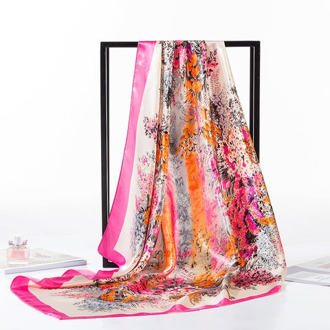 Spring Sunflowers Square Scarves Headscarf For Ladies Van Gogh Brand Oil Painting Silk Scarf Shawl 90*90cm Satin Scarf